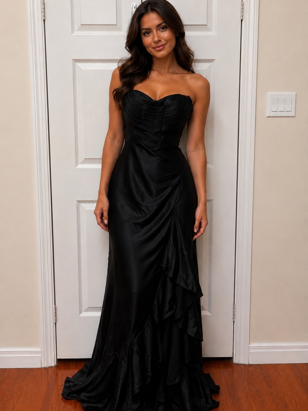 Strapless Black Satin Evening Gown